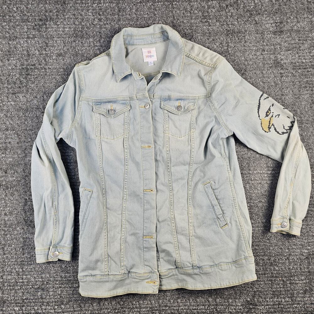 Lularoe Jacket Womens Small Blue Chambray Denim Utility Stretch Stitched Eagle